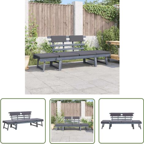The Living Store Banc de jardin avec coussins 2-en-1 190 cm Gris Bois d'acacia - Lit De Bronzage - Banc De Jardin - Mobilier De Jardin - Meubles De Jardin - Acacia