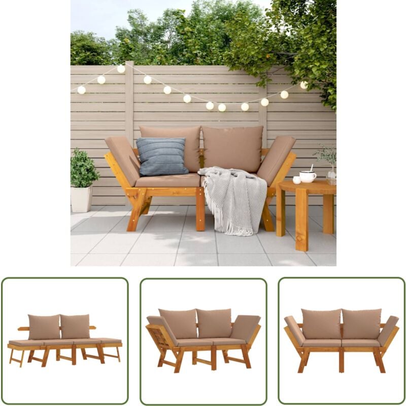 The Living Store - Banc de jardin avec coussins 2 en 1 bois d'acacia massif - Banc De Jardin - Meuble De Jardin - Siège De Jardin - Banc Pliable
