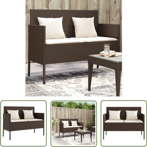 The Living Store Banc de jardin avec coussins marron résine tressée - Banc De Jardin - Meuble De Jardin - Résine Tressée - Rotin Synthétique - Rangement Extérieur