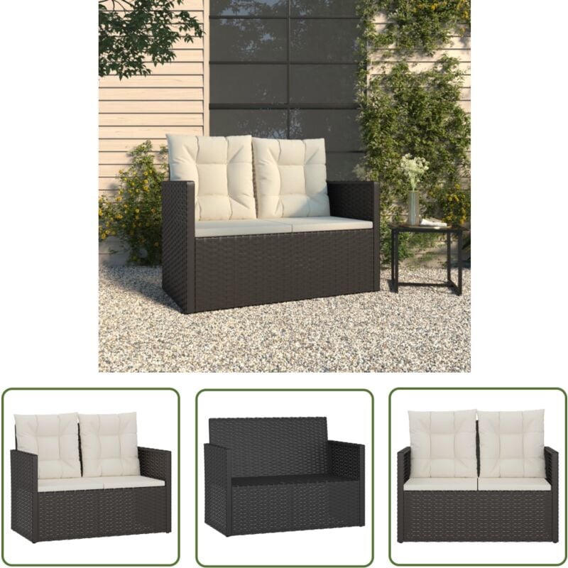 The Living Store - Banc de jardin avec coussins Noir 105 cm Résine tressée - Banc De Jardin - Meuble De Jardin - Mobilier De Jardin - Chaise De
