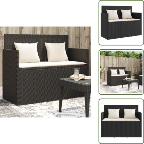 The Living Store Banc de jardin avec coussins noir résine tressée - Banc De Jardin - Meuble De Jardin - Résine Tressée - Rotin Artificiel - Stockage Extérieur
