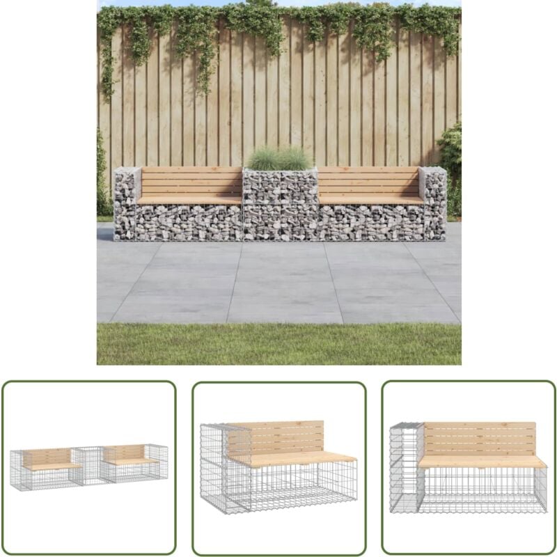 The Living Store - Banc de jardin avec panier en gabion bois massif de pin - Banc De Jardin - Mobilier De Jardin - Gabion - Banc En Bois - Décoration