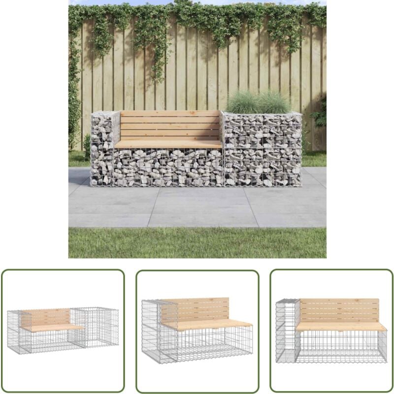 The Living Store - Banc de jardin avec panier en gabion bois massif de pin - Banc De Jardin - Mobilier De Jardin - Gabion - Chaise Extérieure