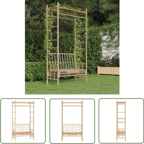 The Living Store Banc de jardin avec pergola 116 cm Bambou - Banc De Jardin - Meuble De Jardin - Mobilier De Jardin - Pergola - Bambou