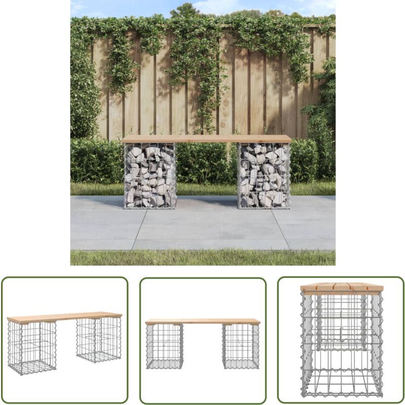 The Living Store - Banc de jardin design de gabion 103x31x42 cm bois massif de pin - Banc De Jardin - Mobilier De Jardin - Banc Extérieur - Meubles