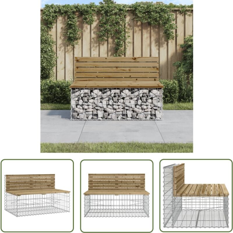 The Living Store - Banc de jardin design gabion 103x70x65 cm bois de pin imprégné - Banc De Jardin - Mobilier De Jardin - Banc Extérieur - Banc