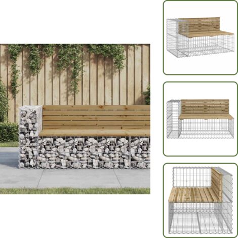 The Living Store Banc de jardin design gabion 122x71x65,5cm bois de pin imprégné - Banc De Jardin - Mobilier De Jardin - Banc Extérieur - Meuble De Jardin - Banc Design