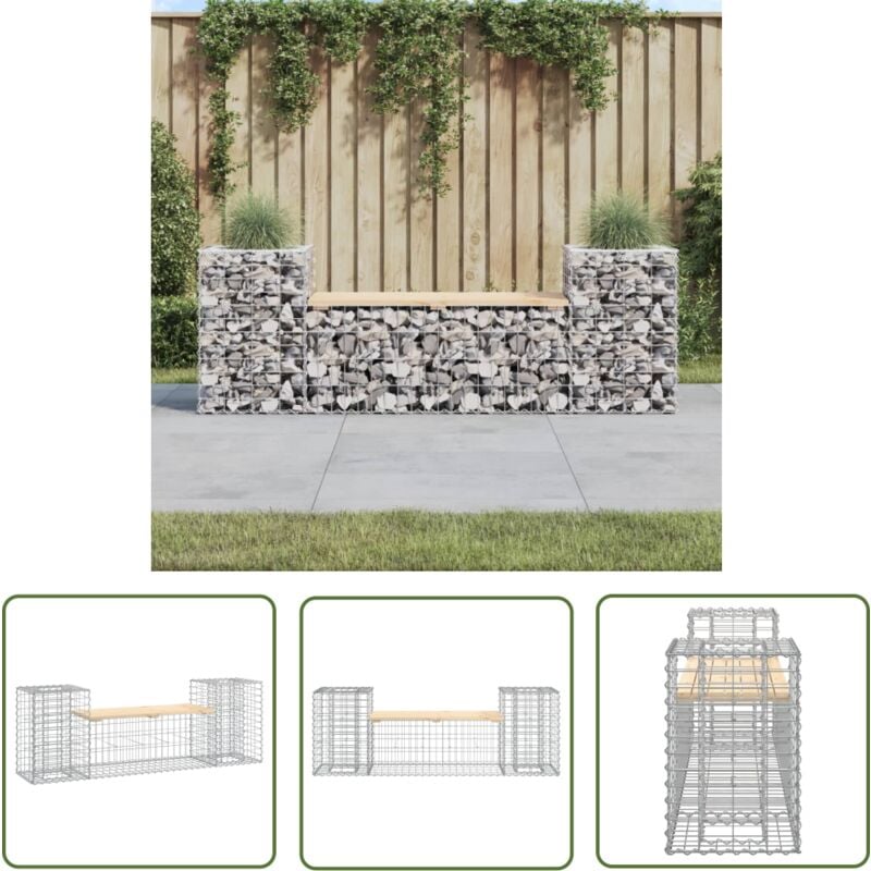 The Living Store Banc de jardin design gabion 183x41x60,5 cm bois massif de pin - Banc De Jardin - Mobilier De Jardin - Banc Extérieur - Banc Design