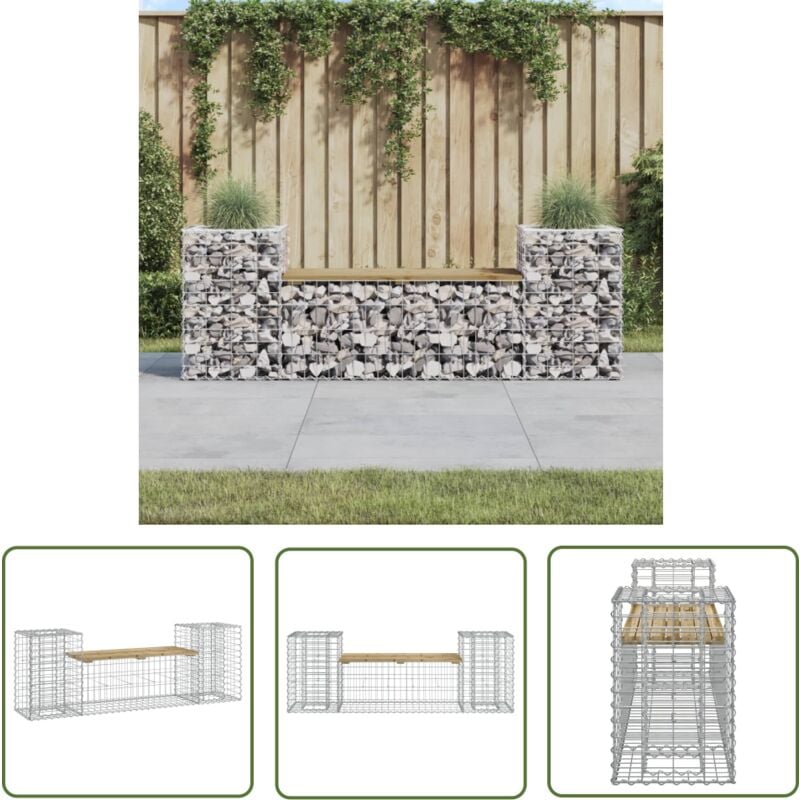 The Living Store - Banc de jardin design gabion 183x41x60,5cm bois de pin imprégné - Banc De Jardin - Mobilier De Jardin - Banc Extérieur - Banc
