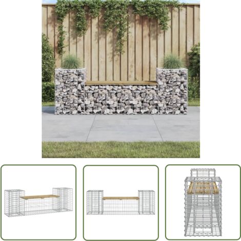 The Living Store Banc de jardin design gabion 183x41x60,5cm bois de pin imprégné - Banc De Jardin - Mobilier De Jardin - Banc Extérieur - Banc Design - Jardiniere Intégrée