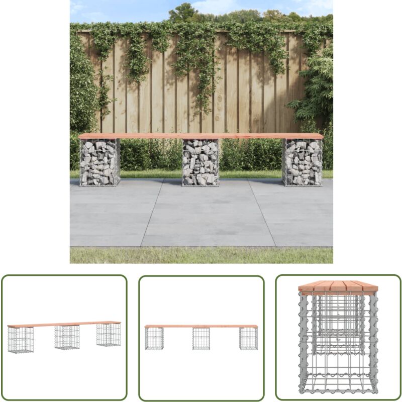 The Living Store - Banc de jardin design gabion 203x31x42cm bois massif de douglas - Banc De Jardin - Meuble De Jardin - Mobilier De Jardin - Banc