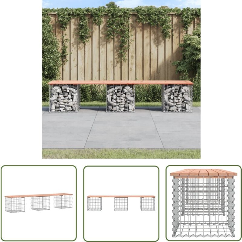 The Living Store - Banc de jardin design gabion 203x44x42cm bois massif de douglas - Banc De Jardin - Mobilier De Jardin - Banc Extérieur - Meuble De