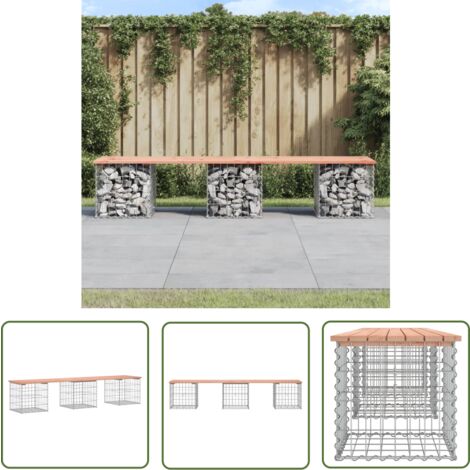 The Living Store Banc de jardin design gabion 203x44x42cm bois massif de douglas - Banc De Jardin - Mobilier De Jardin - Banc Extérieur - Meuble De Jardin - Banc Design