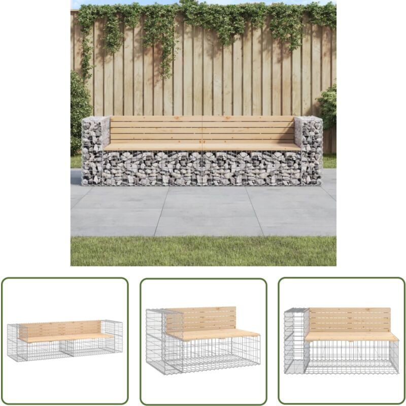 The Living Store - Banc de jardin design gabion 244x71x65,5 cm bois massif de pin - Banc De Jardin - Mobilier De Jardin - Banc Extérieur - Meuble De
