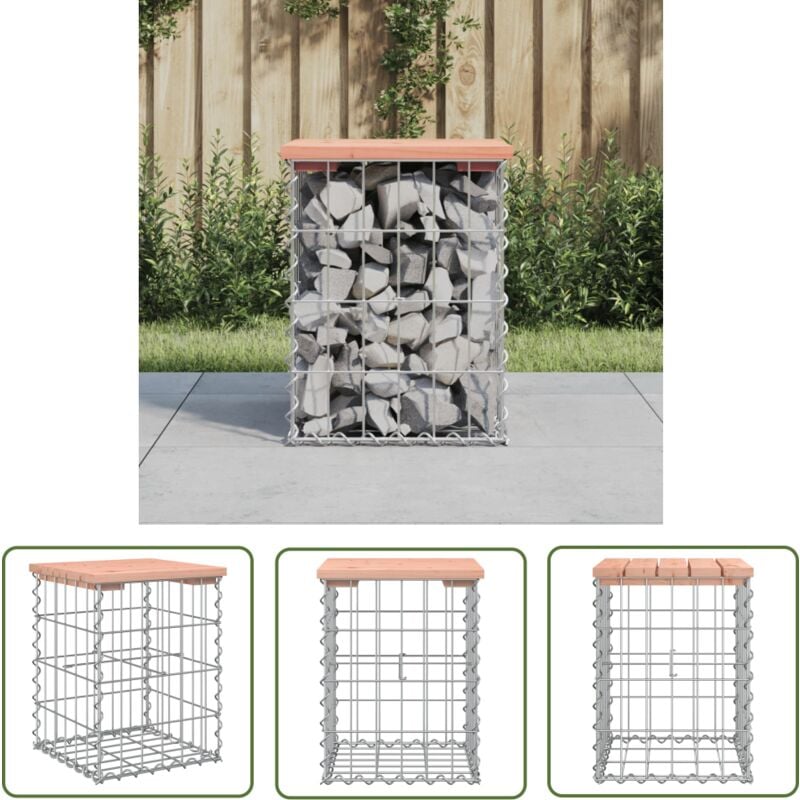 The Living Store - Banc de jardin design gabion 33x31x42 cm bois massif de douglas - Banc De Jardin - Mobilier De Jardin - Banc Extérieur - Terrasse