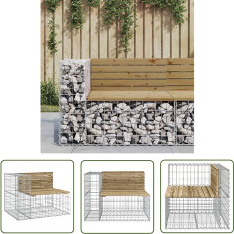 The Living Store Banc de jardin design gabion 92x71x65,5cm bois de pin imprégné - Banc De Jardin - Mobilier De Jardin - Banc Extérieur - Meubles De Jardin - Décoration Extérieure