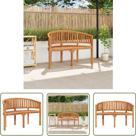 The Living Store Banc de jardin en forme de banane 120 cm Teck solide - Banc De Jardin - Banc En Teck - Mobilier De Jardin - Chaise Longue - Salon De Jardin