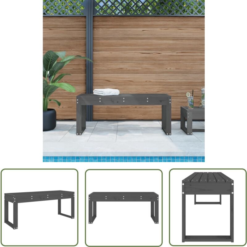 The Living Store - Banc de jardin gris 110x38x45 cm bois massif de pin - Banc De Jardin - Banc Extérieur - Mobilier De Jardin - Chaise Longue