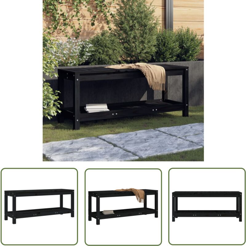 The Living Store - Banc de jardin noir 108x35x45 cm bois massif de pin - Banc De Jardin - Banc Extérieur - Mobilier De Jardin - Chaise De Jardin