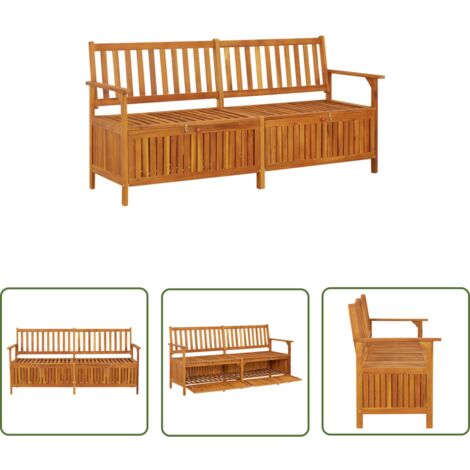 The Living Store Banc de rangement 170 cm Bois d'acacia solide - Banc De Jardin - Meuble De Jardin - Rangement Exterieur - Acacia Massif - Banc Coffre