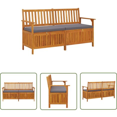 The Living Store Banc de rangement avec coussin 148 cm Bois d'acacia solide - Banc De Jardin - Banc Avec Rangement - Meuble De Jardin - Acacia Massif - Mobilier De Jardin