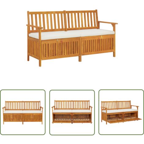 The Living Store Banc de rangement avec coussin 148 cm Bois d'acacia solide - Banc De Jardin - Banc De Rangement - Meuble De Jardin - Acacia Massif - Mobilier De Jardin