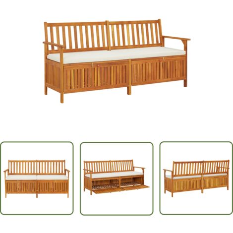 The Living Store Banc de rangement avec coussin 170 cm Bois d'acacia solide - Banc De Jardin - Banc De Rangement - Meuble De Jardin - Acacia Massif - Mobilier De Jardin