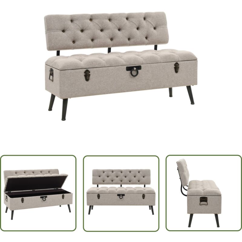 The Living Store - Banc de rangement avec dossier 110 cm Crème Tissu - Banc Coffre - Banc Rangement - Banc Design - Meuble Vintage - Mobilier Salle à
