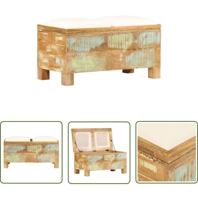 The Living Store - Banc de rangement Bois massif recyclé 80 x 40 x 40 cm - Banc Coffre - Banc Rangement - Meuble Retro - Mobilier Design - Banc Bois
