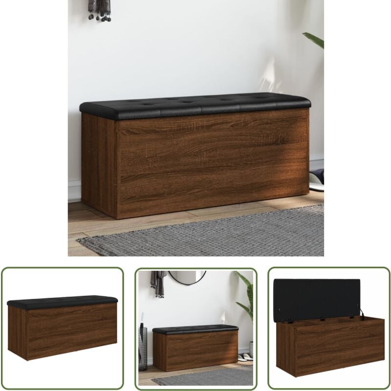 The Living Store - Banc de rangement chêne marron 102x42x45 cm bois d'ingénierie - Banc Coffre - Banc Rangement - Banc Entrée - Meuble Rangement