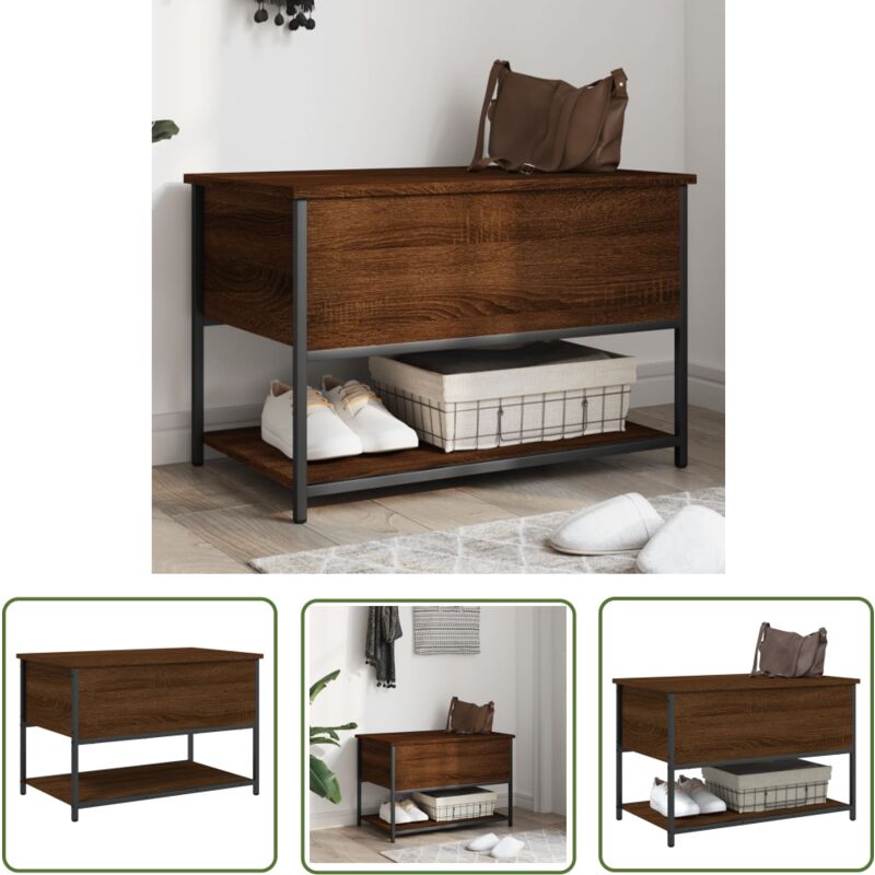 The Living Store - Banc de rangement chêne marron 70x42,5x47 cm bois d'ingénierie - Banc Coffre - Banc Rangement - Banc Entrée - Meuble Rangement