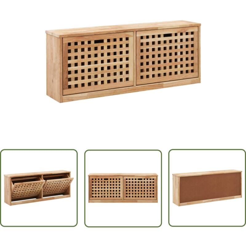 Hommoo - The Living Store Banc de rangement de chaussures 94x20x38cm Bois massif de noyer - Meuble De Rangement Chaussures - Banc Chaussure - Range