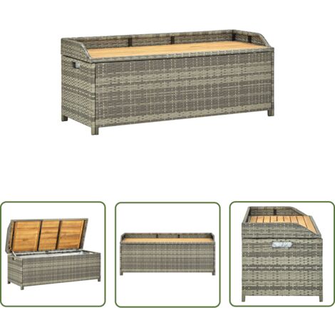 The Living Store Banc de rangement de jardin 120 cm Résine tressée Gris - Banc De Jardin - Banc De Rangement - Mobilier De Jardin - Meuble De Jardin - Résine Tressée