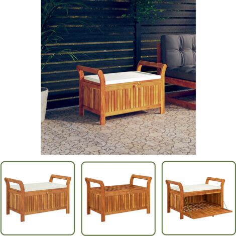 The Living Store Banc de rangement de jardin avec coussin 91 cm Bois d'acacia - Banc De Jardin - Meuble De Jardin - Mobilier Extérieur - Rangement Jardin - Banc Coffre