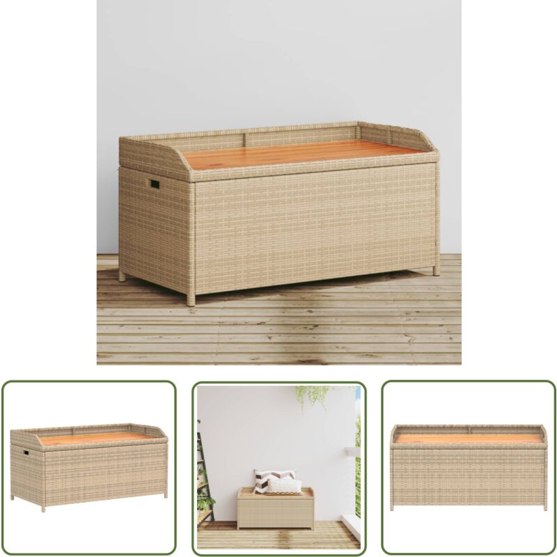 Banc de rangement mélange beige résine tressée et bois d'acacia - Banc De Jardin - Mobilier De Jardin - Rangement Extérieur - Coffre De Jardin