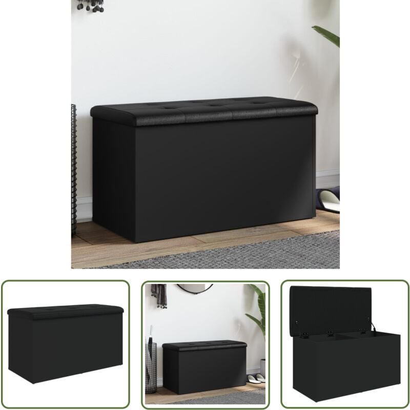 The Living Store Banc de rangement noir 82x42x45 cm bois d'ingénierie - Banc Coffre - Banc Rangement - Banc Entrée - Meuble Rangement - Mobilier