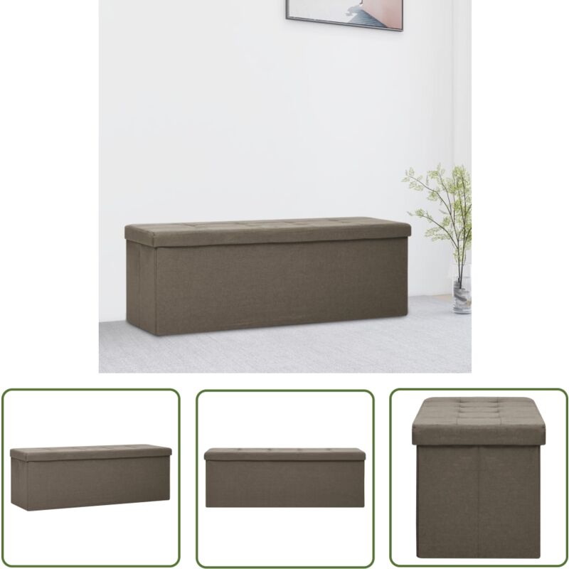 The Living Store - Banc de rangement pliable Marron Faux lin - Banc De Rangement - Banc Pliant - Meuble De Rangement - Banc Entrée - Coffre De