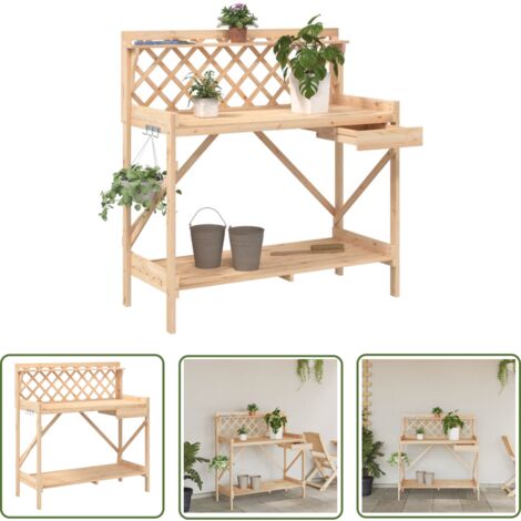 The Living Store Banc de rempotage avec treillis bois massif de sapin - Meuble De Jardin - Banc De Plantation - Support Plante - Jardinerie - Décoration Extérieur