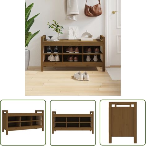 The Living Store Banc d'entrée Marron miel 110x40x60 cm Bois de pin massif - Banc D'entrée - Banc Coffre - Meuble Rangement - Banc Bois - Mobilier Intérieur