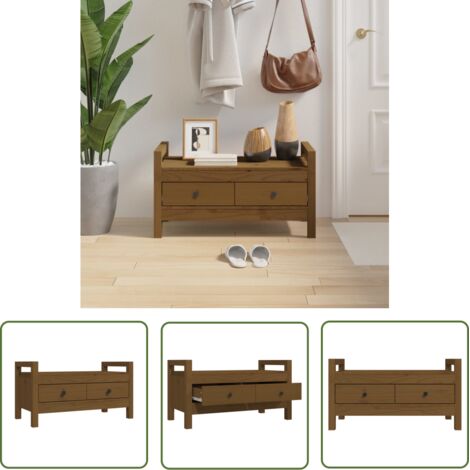 The Living Store Banc d'entrée Marron miel 80x40x43 cm Bois de pin massif - Banc D'entrée - Banc Coffre - Meuble D'entrée - Rangement Intérieur - Mobilier Rustique