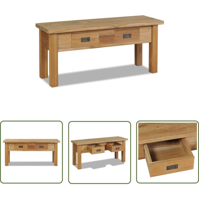 The Living Store - Banc d'entrée teck massif 90 x 30 x 40 cm - Banc Entrée - Banc Coffre - Banc Teck - Mobilier Rustique - Rangement Tiroir