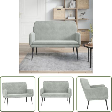The Living Store Banc Gris clair 108x79x79 cm Velours - Banc Design - Banc Velours - Banc Moderne - Meuble Salle À Manger - Chaise Longue
