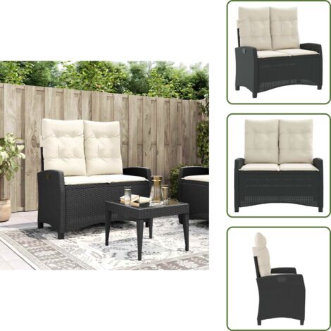 The Living Store Banc inclinable de jardin avec coussins noir résine tressée - Banc de jardin