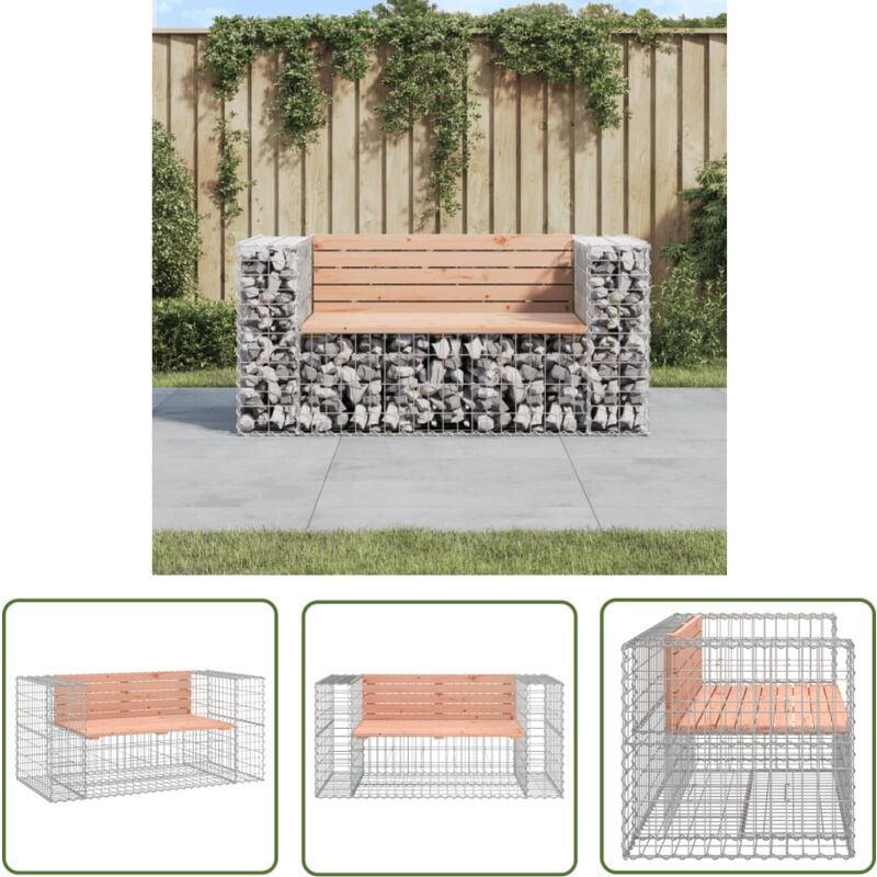 The Living Store - Banc jardin design gabion 143x71x65,5 cm bois massif de douglas - Banc De Jardin - Mobilier De Jardin - Banc Extérieur - Meubles