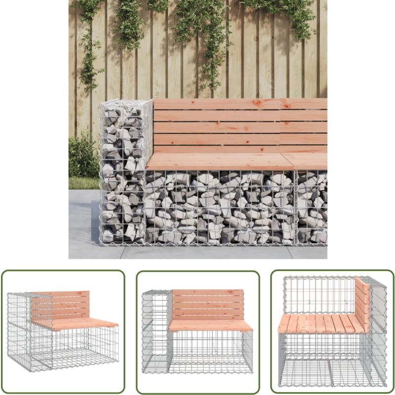 The Living Store - Banc jardin design gabion 92x71x65,5 cm bois massif de douglas - Banc De Jardin - Mobilier De Jardin - Banc Extérieur - Meubles De