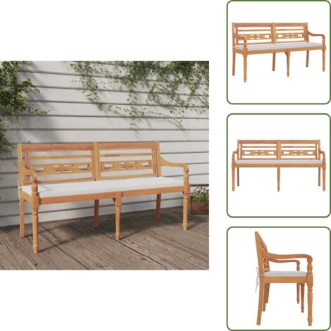 The Living Store Banco Batavia con cojín madera maciza de teca 150 cm - Banco de madera