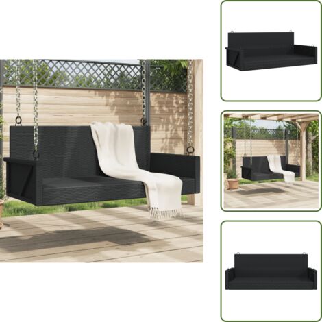 The Living Store Banco columpio de ratán sintético negro 119x56x48 cm - Ratán sintético