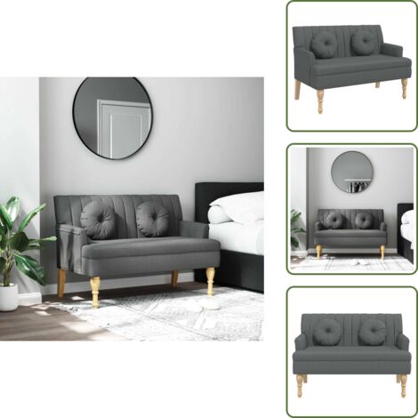 The Living Store Banco con cojines tela gris oscuro 113x64,5x75,5 cm - Banco de tela