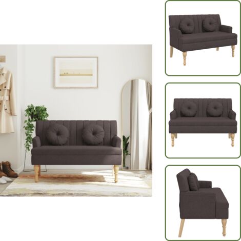 The Living Store Banco con cojines tela marrón oscuro 113x64,5x75,5 cm - Banco con cojines