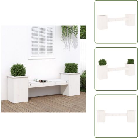 The Living Store Banco con jardineras madera de pino blanco 184,5x39,5x56,5 cm - Jardineras
